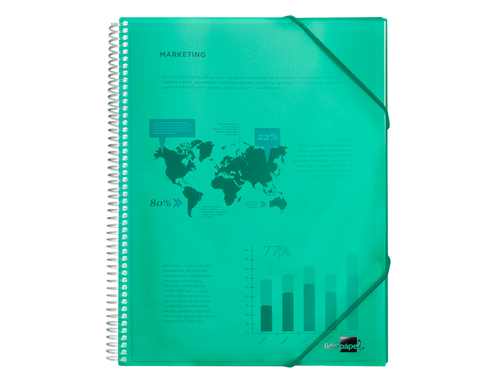CAPA CATALOGO LIDERPAPEL COM ESPIRAL 60 BOLSAS POLIPROPILENO DIN A4 VERDE