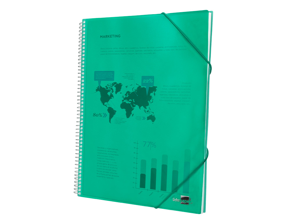 CAPA CATALOGO LIDERPAPEL COM ESPIRAL 60 BOLSAS POLIPROPILENO DIN A4 VERDE