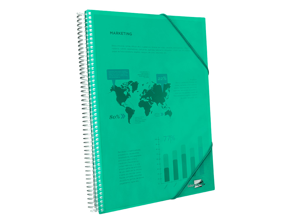 CAPA CATALOGO LIDERPAPEL COM ESPIRAL 60 BOLSAS POLIPROPILENO DIN A4 VERDE