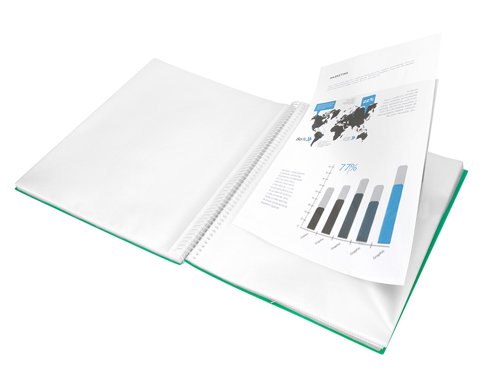 CAPA CATALOGO LIDERPAPEL COM ESPIRAL 60 BOLSAS POLIPROPILENO DIN A4 VERDE
