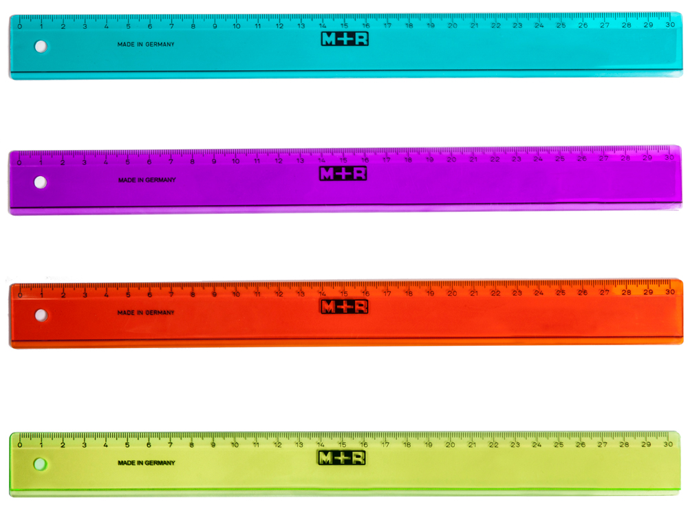 REGUA M+R 30 CM PLASTICO DE CORES SORTIDAS GRADUADA E BISELADA