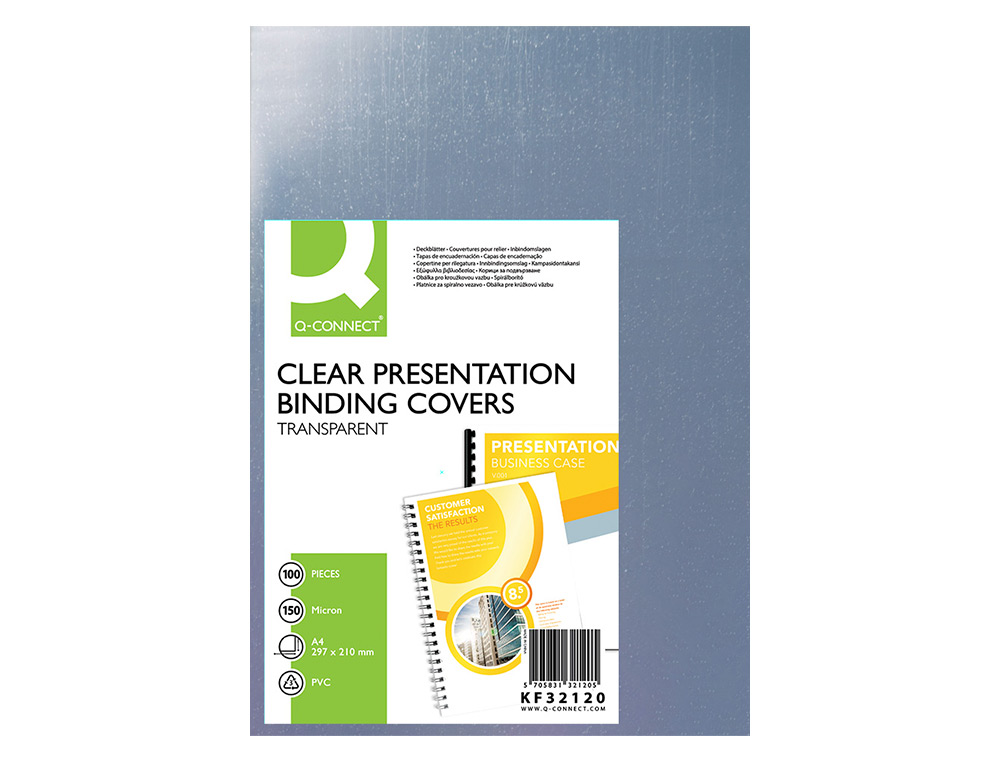 CAPA DE ENCADERNACAO Q-CONNECT PVC DIN A4 INCOLOR 150 MICRONS PACK DE 100 UNIDADES