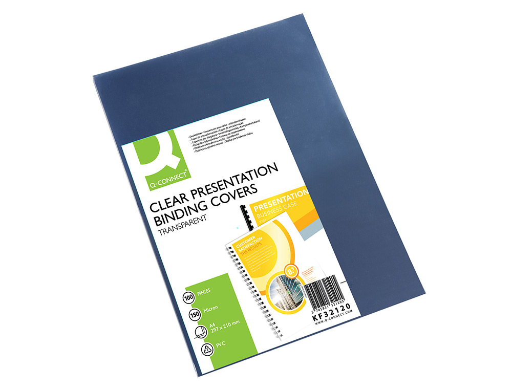 CAPA DE ENCADERNACAO Q-CONNECT PVC DIN A4 INCOLOR 150 MICRONS PACK DE 100 UNIDADES