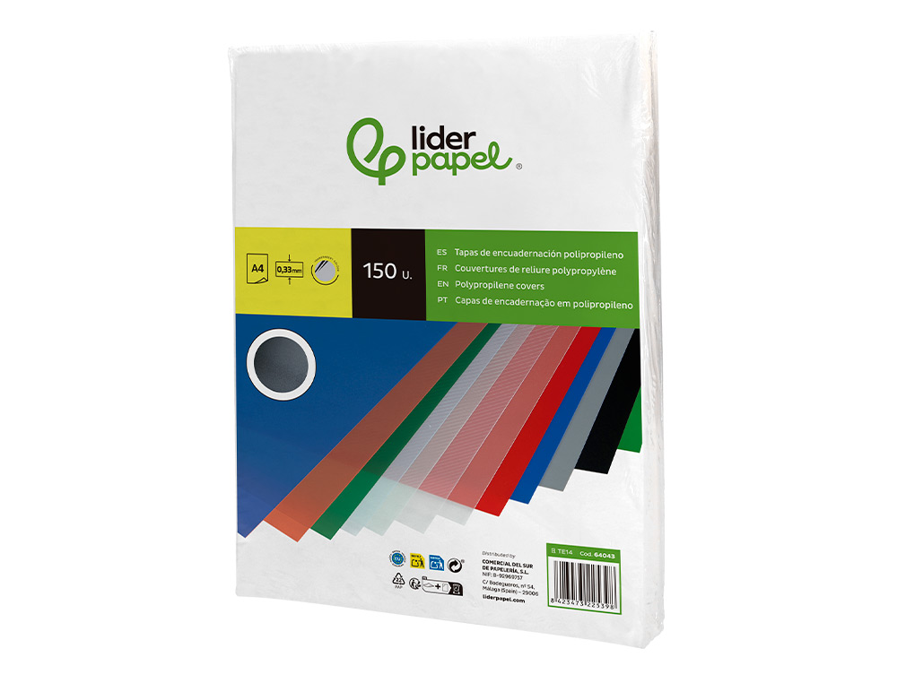 CAPA DE ENCADERNACAO LIDERPAPEL POLIPROPILENO DIN A4 0.33 MM TRANSPARENTE PACK DE 150 UNIDADES