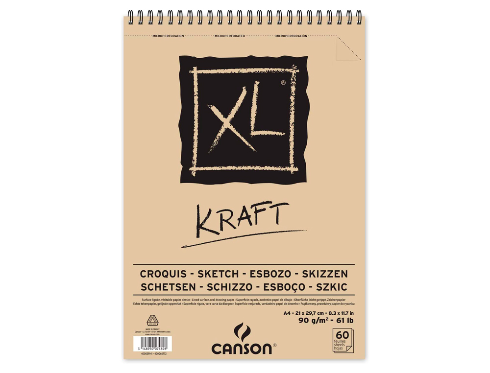 BLOCO DE DESENHO ESBOO CANSON XL KRAFT DIN A4 KRAFT BEGE ESPIRAL 21X29,7 CM 60 FOLHAS 90 GR