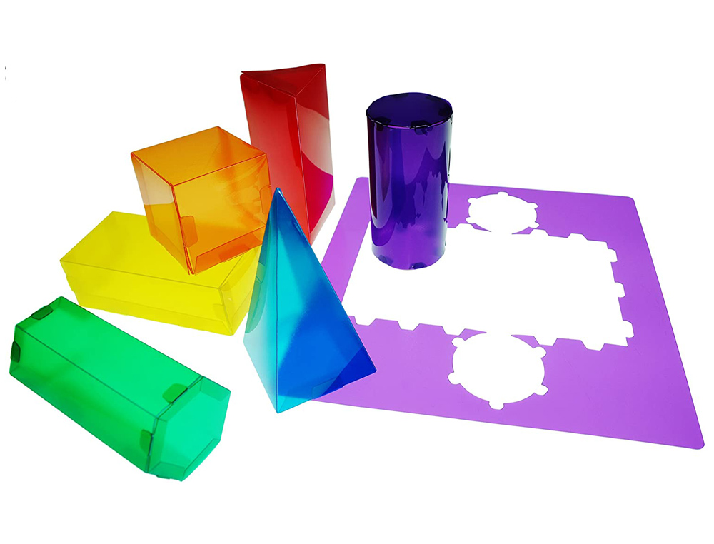 JOGO MODELOS 3D HENBEA PLASTICO FLEXIVEL FORMAS GEOMETRICAS CORES TRANSLUCIDAS 35X35 CM