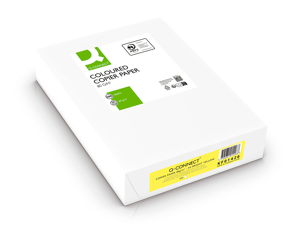 PAPEL DE COR Q-CONNECT DIN A4 80 GR AMARELO INTENSO EMBALAGEM DE 500 FOLHAS