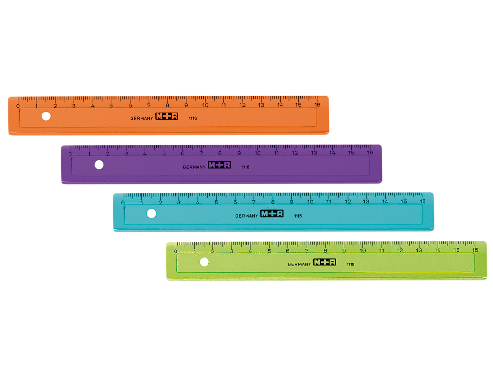 REGUA M+R 16 CM PLASTICO DE CORES SORTIDAS GRADUADA E BISELADA