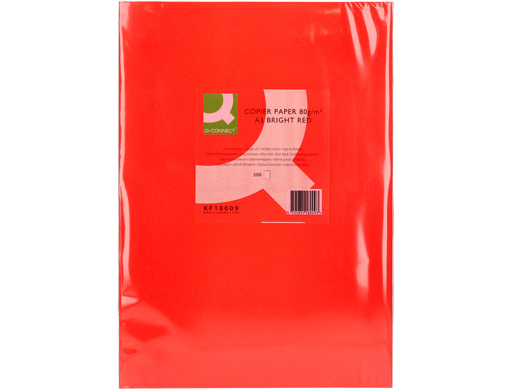 PAPEL DE COR Q-CONNECT DIN A3 80 GR VERMELHO INTENSO EMBALAGEM DE 500 FOLHAS