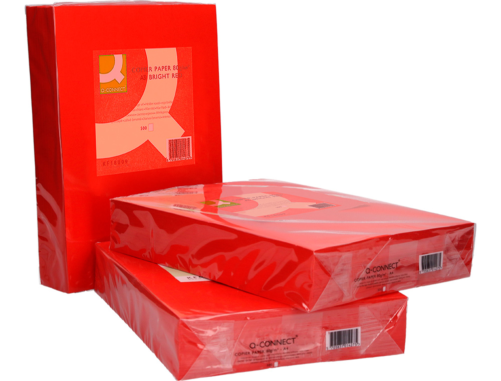 PAPEL DE COR Q-CONNECT DIN A3 80 GR VERMELHO INTENSO EMBALAGEM DE 500 FOLHAS