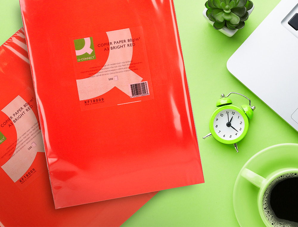 PAPEL DE COR Q-CONNECT DIN A3 80 GR VERMELHO INTENSO EMBALAGEM DE 500 FOLHAS