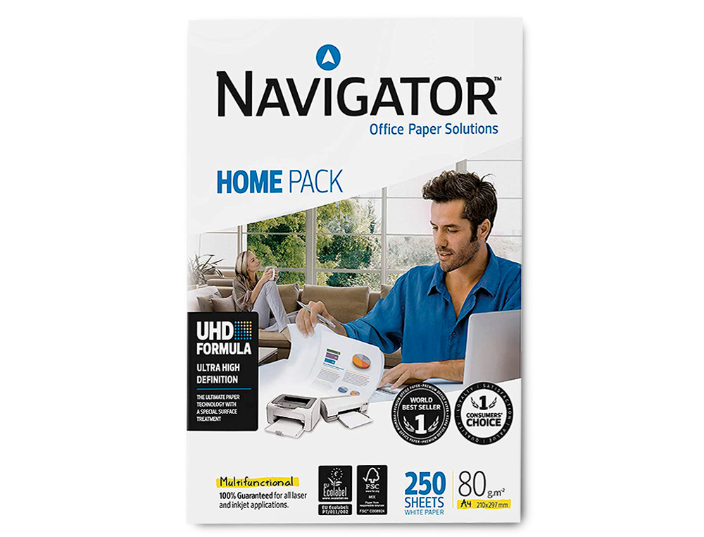 PAPEL FOTOCOPIA NAVIGATOR HOME DIN A4 80 GR EMBALAGEM DE 250 FOLHAS