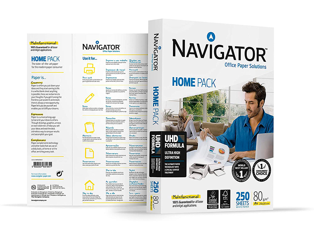 PAPEL FOTOCOPIA NAVIGATOR HOME DIN A4 80 GR EMBALAGEM DE 250 FOLHAS