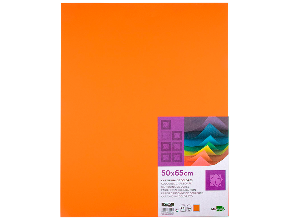 CARTOLINA LIDERPAPEL 50X65 CM 180 GR LARANJA PACK DE 25 UNIDADES