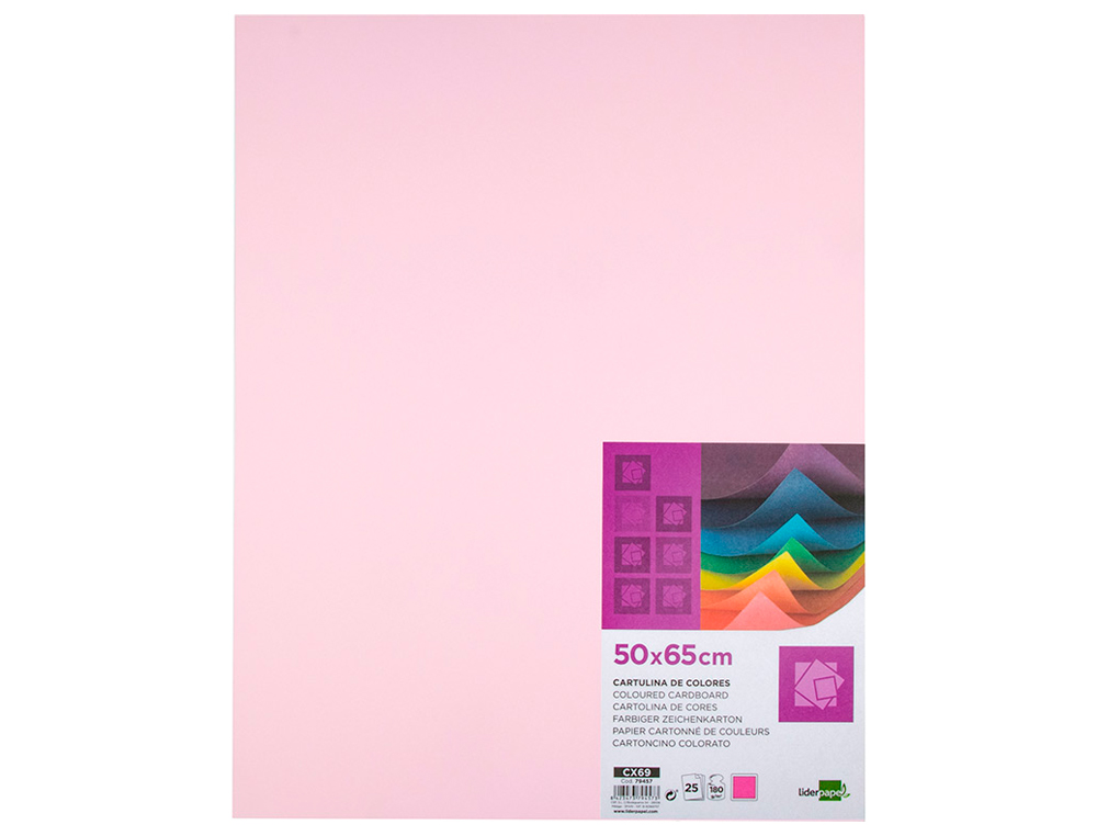 CARTOLINA LIDERPAPEL 50X65 CM 180 GR ROSA PACK DE 25 UNIDADES