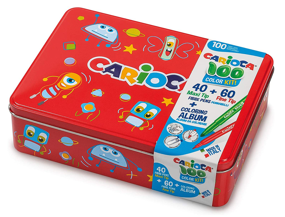 MARCADOR CARIOCA COR KIT CAIXA METALICA DE 100 UNIDADES SORTIDAS + ALBUM CORIR