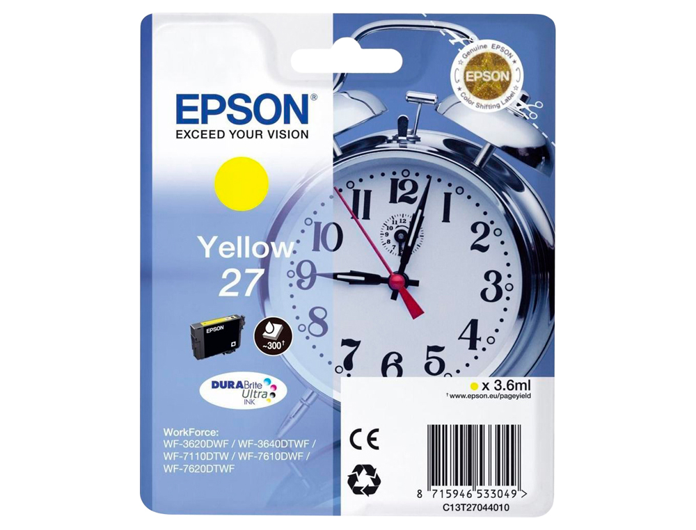 TINTEIRO EPSON 27 WF-3620 / 711 0 / 7610 / 7620 AMARELO 2.200 PAG