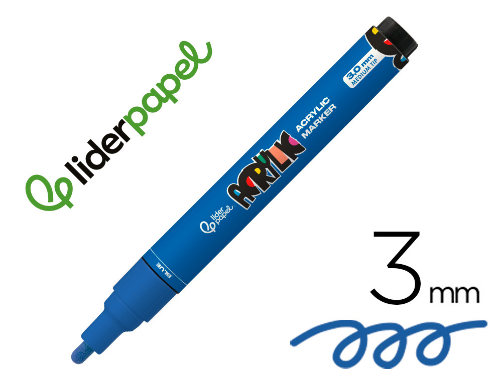 MARCADOR LIDERPAPEL ACRYLIC BASE AGUA TODO TIPO DE SUPERFICIE PONTA REDONDA 3 MM AZUL